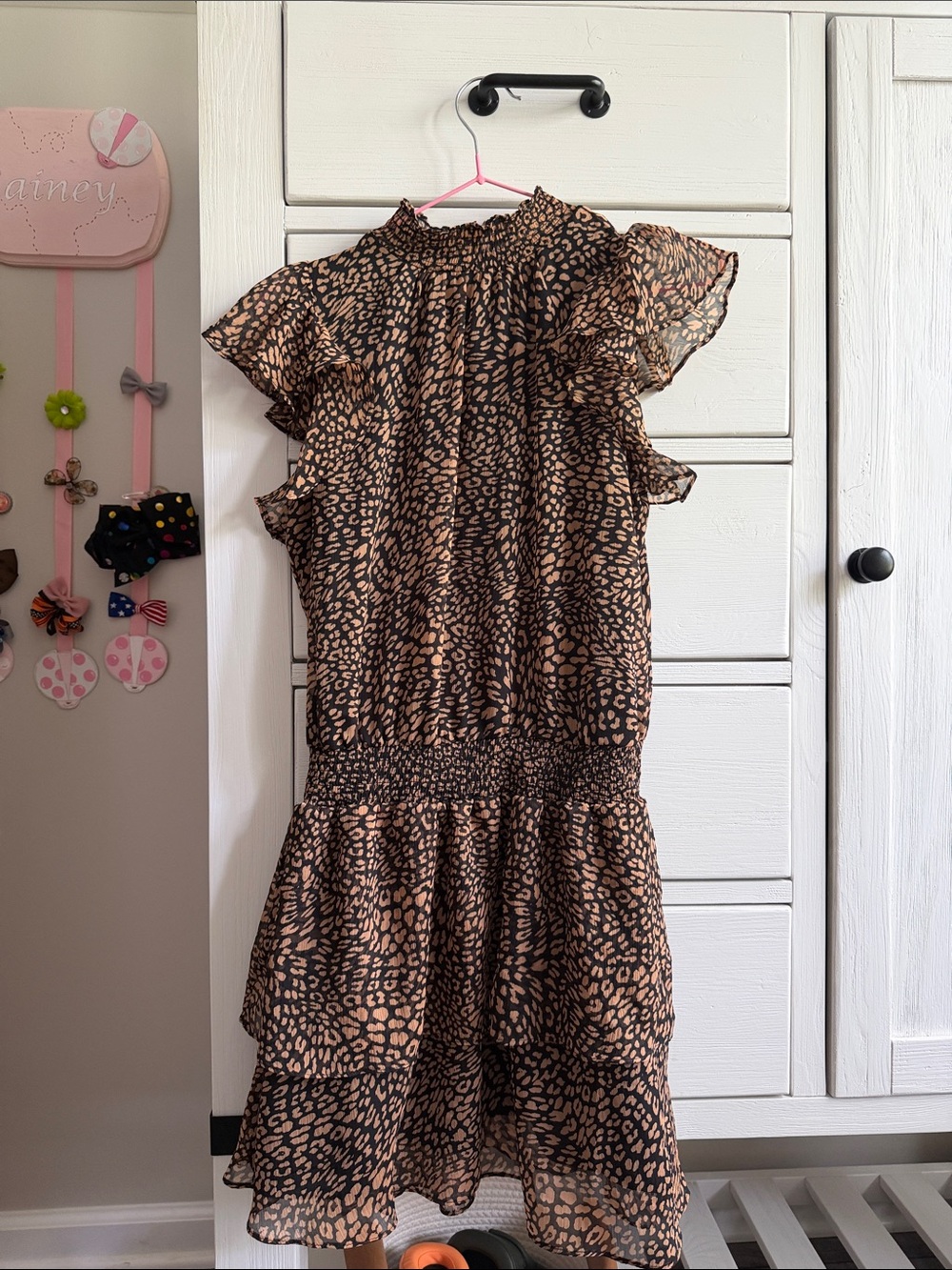 1.STATE Black and Tan Animal Print Smocked Dress